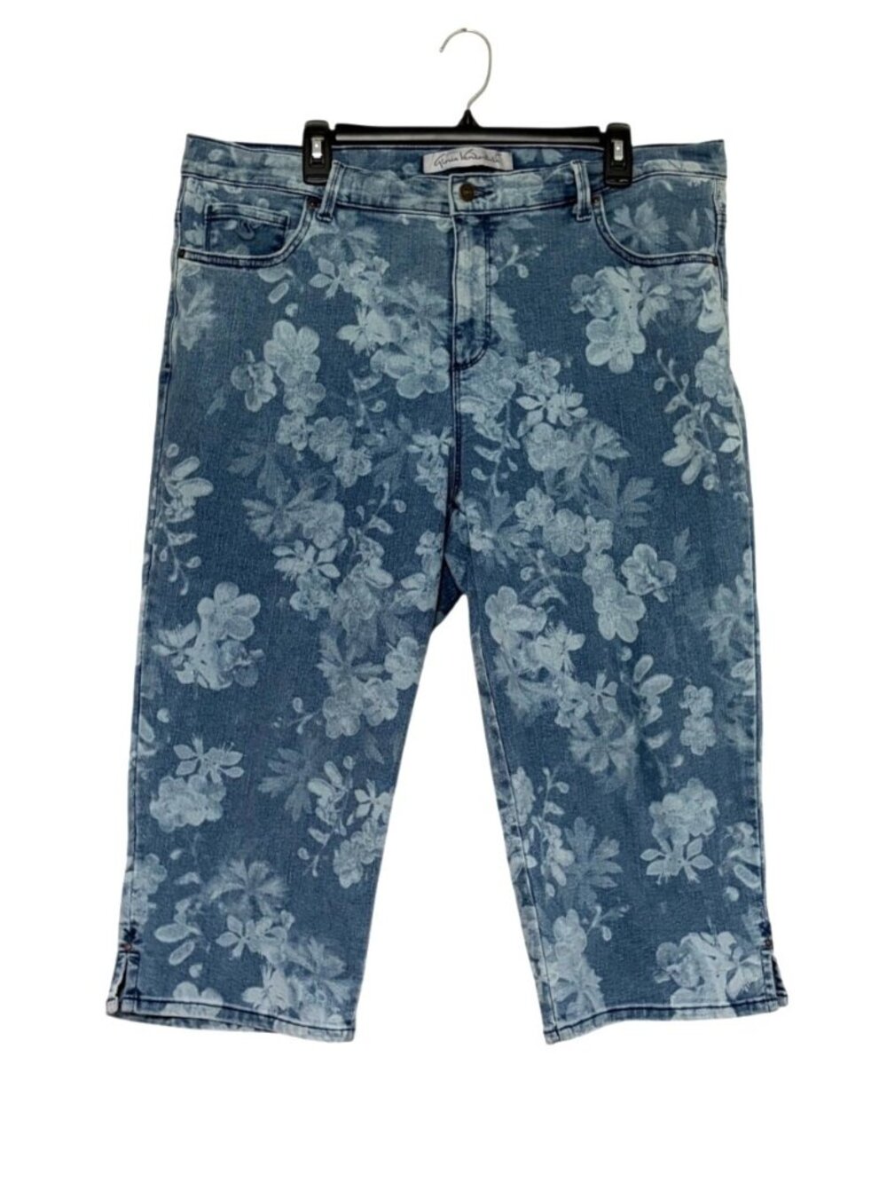 Gloria Vanderbilt Womens 16W Blue Floral Capri Jeans Cropped Pants